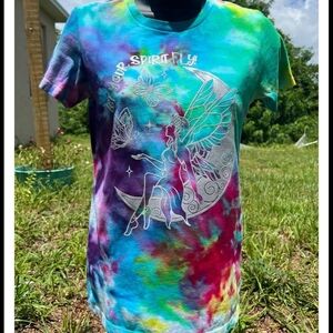 Crystal Infused Tie-Dye T-Shirt with Fairy Design